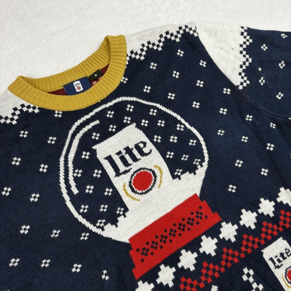 Miller Lite Sweater Mens M Blue Fair Isle Ugly Christmas Beer Acrylic Crew Neck